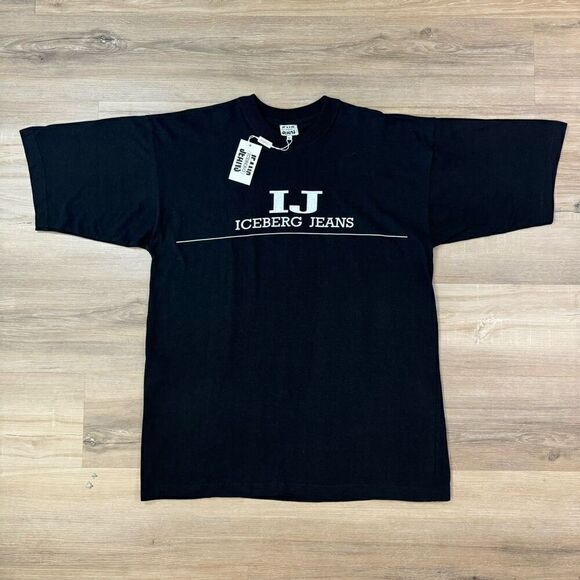Iceberg Jeans Men's XL Black Graphic Logo Tee Shirt 100% Cotton Italian Luxury - Picture 1 of 6